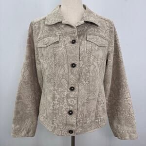 Chicos Beige Trucker Cropped Jacket Boxy Cotton Blend Boho size 1/Medium